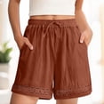 thumbnail image 1 of POROPL Womens Shorts ,Cotton Linen Drawstring Elastic Waist Hollow Out Boho Shorts with Pockets, 1 of 9
