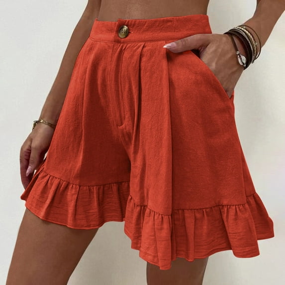 POROPL Shorts for Women Fashion High Waist Casual Loose Wide Leg Ruffle Shorts