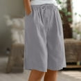thumbnail image 1 of POROPL Womens Shorts Knee Length Linen Summer Casual Shorts Capris Short, 1 of 9