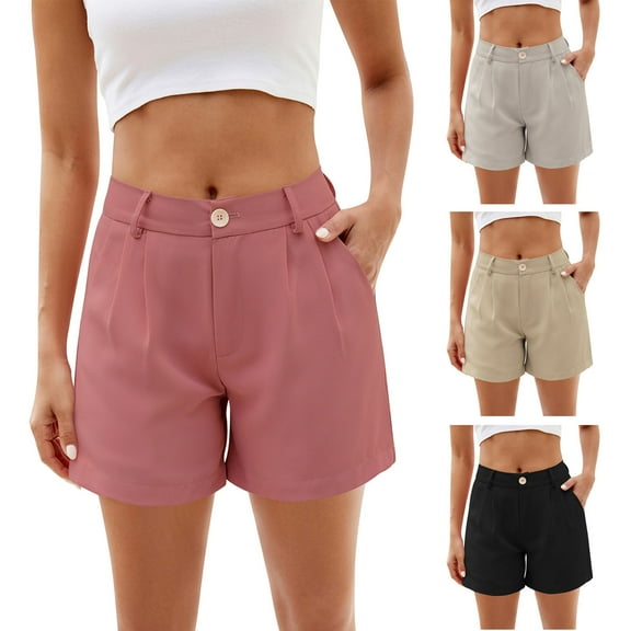 POROPL Womens Shorts Summer Fashion High Waist Pleated Sports Gym Fitness Shorts with Pockets