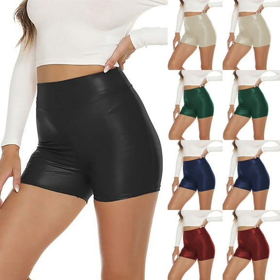 POROPL Womens Shorts Summer High Waist Stretch Casual Shorts Leather Short