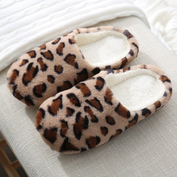 POROPL Womens Slippers Fuzzy Slippers New Soft Sole Slippers Winter Indoor(Leopard Print,Slip On,Warm) Size 6.5-7