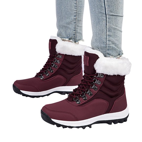 POROPL Womens Snow Boots Ankle Winter Non Slip Fleece Warm Skiing Shoes,Boots for Saving Size 4.5