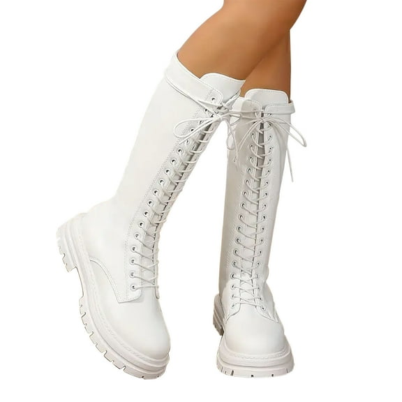 POROPL Womens Snow Boots Mid Calf Chunky Lace Upknight Shoes,Boots Size 9.5