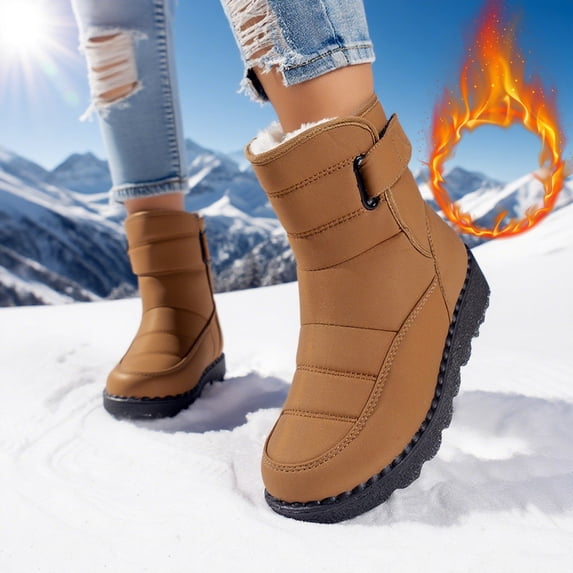 POROPL Womens Snow Boots,Winter Warm Ankle Boots with Faux Fur Lining Buckle Strap Anti Slip Sole