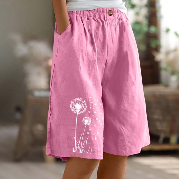 POROPL Womens Summer Shorts Elastic Waist Casual Loose Shorts with Pockets Button Print Short