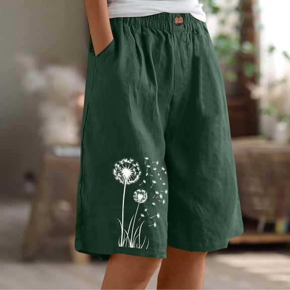 POROPL Womens Summer Shorts Elastic Waist Casual Loose Shorts with Pockets Button Print Short