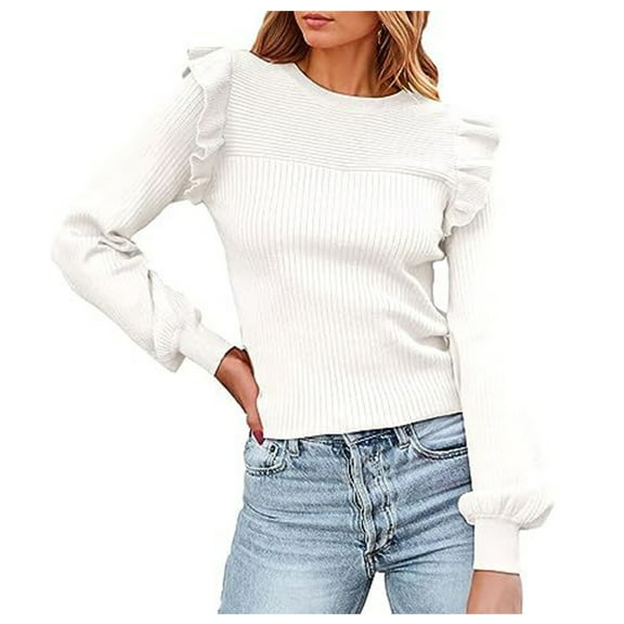 POROPL Womens Sweaters Long Sleeve Crew Neck Sweater Casual Oversized Blouse Top Size S-XL