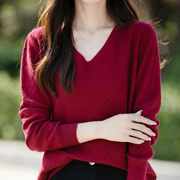 POROPL Womens Sweaters V-Neck Sweater Casual Oversized Knitted Top Base,Lightweight,Size S-XXL