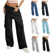 POROPL Womens Sweatpants Casual Elastic Waist Joggers Pants with Multi Pockets Black Size S-XXL