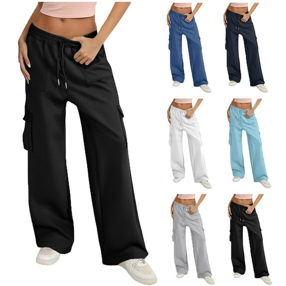 POROPL Womens Sweatpants Casual Elastic Waist Joggers Pants with Multi Pockets Black Size S-XXL