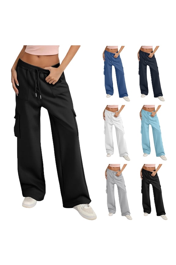 Womens Sweatpants Casual Elastic Waist Joggers Pants with Multi Pockets Black Size S-XXL