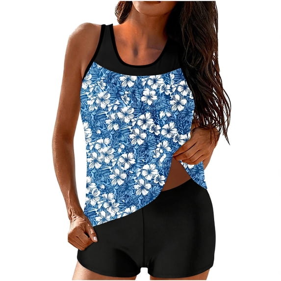 POROPL Womens Swimsuits Tankini Tops Padded with Bottoms Floral Print Modest Bathing Suits