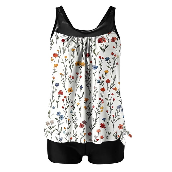POROPL Womens Swimsuits Tankini Tops with High Waisted Bottoms Floral Print Modest Bathing Suits