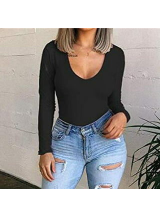 Lastesso Womens Cheeky Solid One Piece Bodysuit Crewneck Button Up