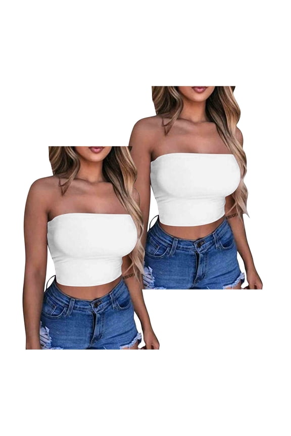 Womens Tube Top Cropped Seamless(White,2 Pack,Size S-XL)
