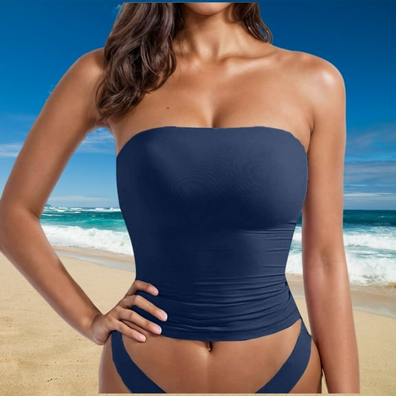 POROPL Womens Tube Top Long Seamless Padded Tops(Gray,1 Pack,Size S-XL)