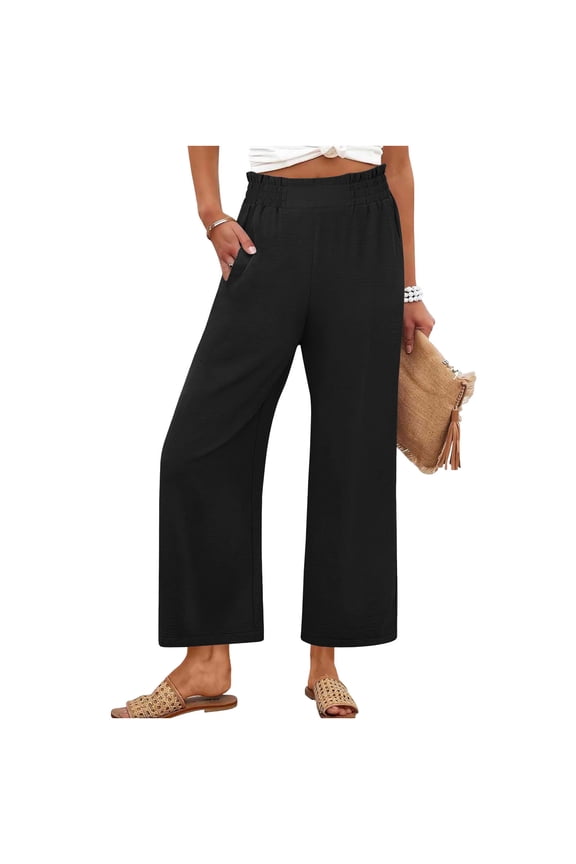 Womens Wide Leg Pants Palazzo Summer Beach High Waisted Flowy Pants with Pockets