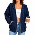 thumbnail image 1 of POROPL Sweatshirts for Women,Zip Up Hoodie Oversized Casual Long Sleeve Fleece Jacket with Pockets, 1 of 7