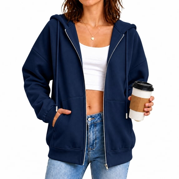 POROPL Sweatshirts for Women,Zip Up Hoodie Oversized Casual Long Sleeve Fleece Jacket with Pockets