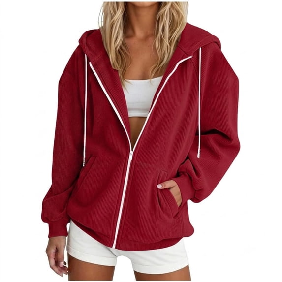 POROPL Sweatshirts for Women,Hoodies Corduroy Zip Up Hoodie Oversized Casual Long Sleeve Jacket with Pockets