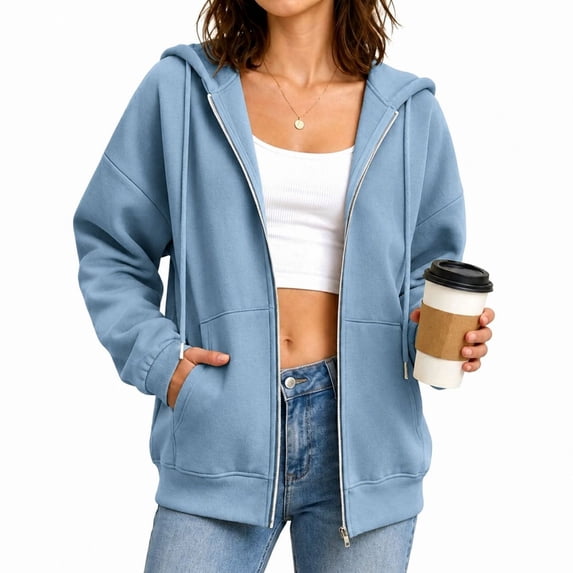 POROPL Sweatshirts for Women,Zip Up Hoodie Oversized Casual Long Sleeve Fleece Jacket with Pockets