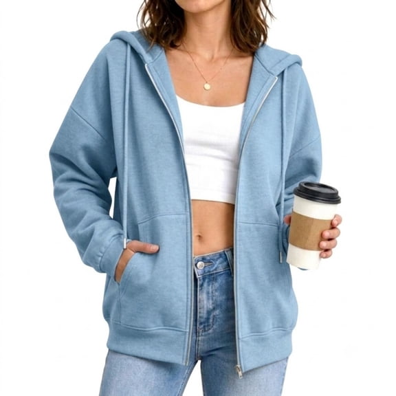 POROPL Sweatshirts for Women,Zip Up Hoodie Oversized Casual Long Sleeve Fleece Jacket with Pockets