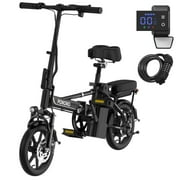 PORORO DC60 Folding Electric Bike, 14" E-Bikes for Adults, 500W Electric Commuter Bicycle 48V 10.4 Ah Removable Battery, Max Speed 20Mph, Black