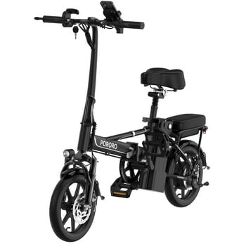 PORORO DC60P Folding Electric Bike, 14" E-Bikes for Adults, 500W Electric Commuter Bicycle 48V 15.6 Ah Removable Battery, Max Speed 20Mph, Black