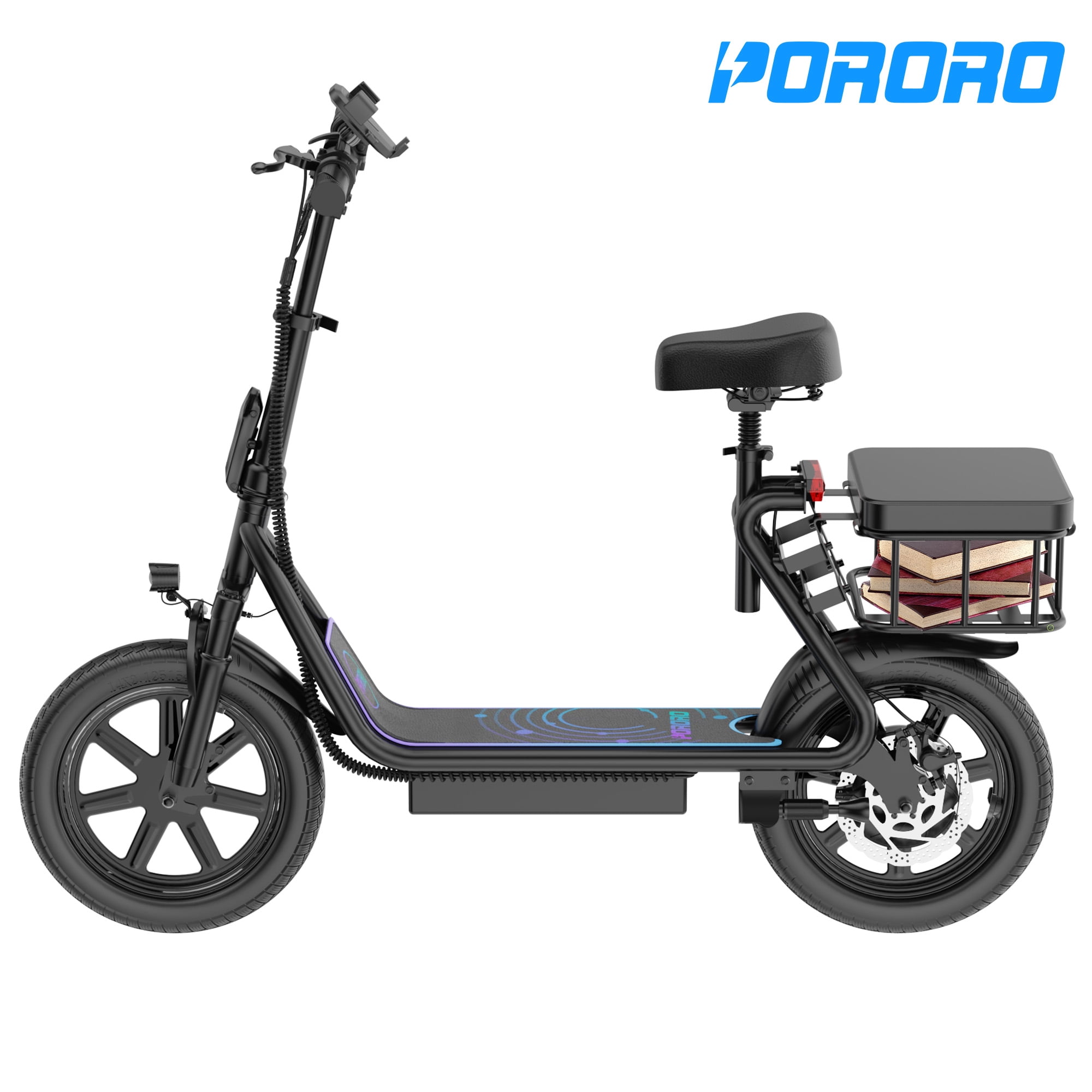 PORORO Electric Scooter with Seat, Max 25 Miles Range, with 14" Tires, 500W, 22MPH, Black