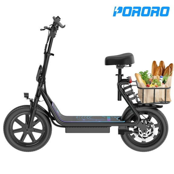 PORORO SLW50 Electric Scooter for Adults, Max 25 Miles Range with 14" Tires, 500W, 22MPH, Black