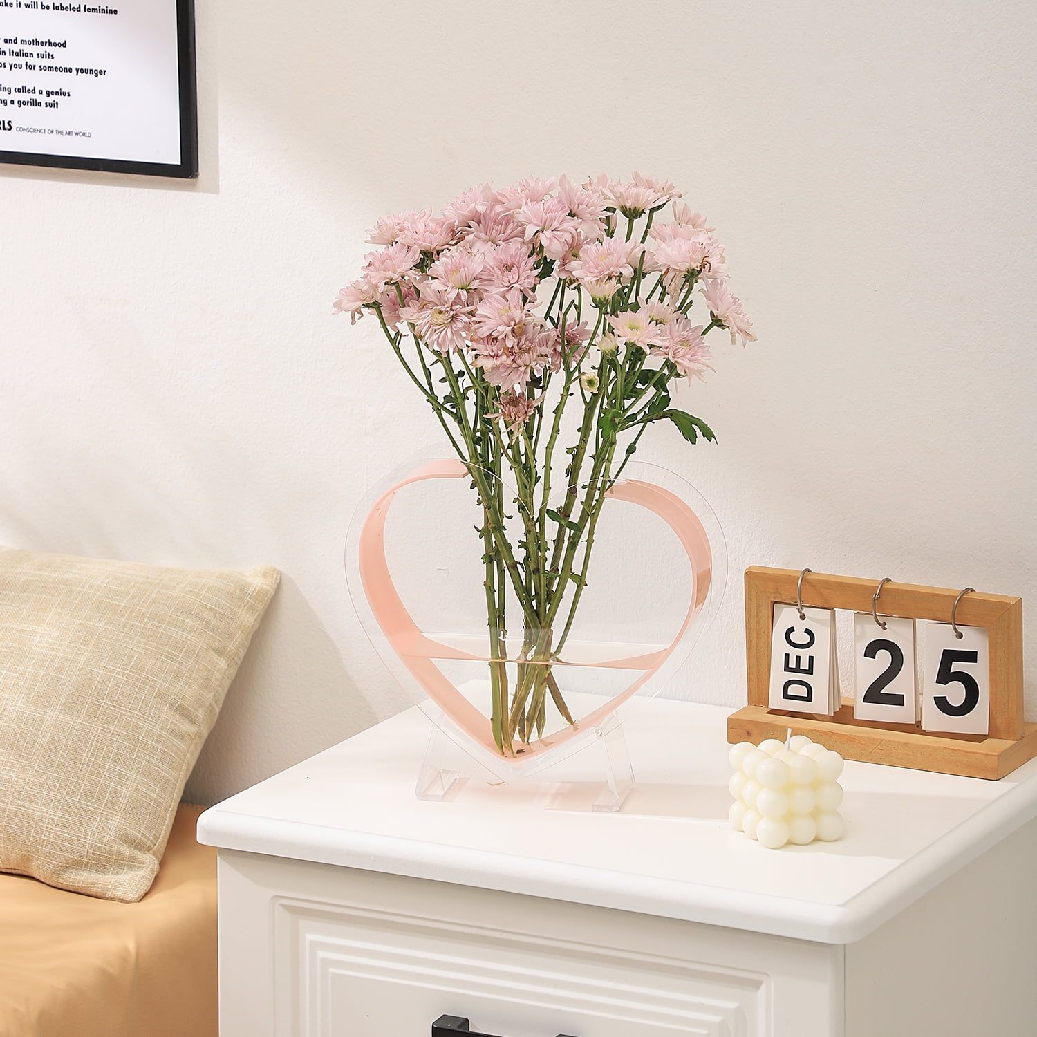 PORPAN Heart Vase, Acrylic Flower Vase, Hangable Wall Vase, Pink ...