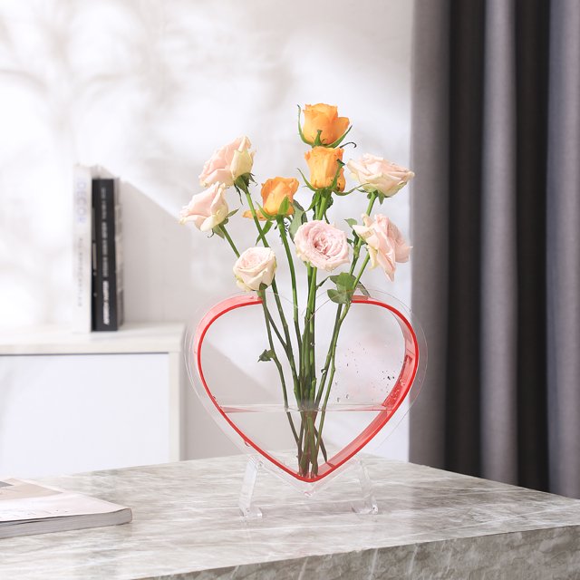 PORPAN Heart Vase, Acrylic Flower Vase, Hangable Wall Vase, Red