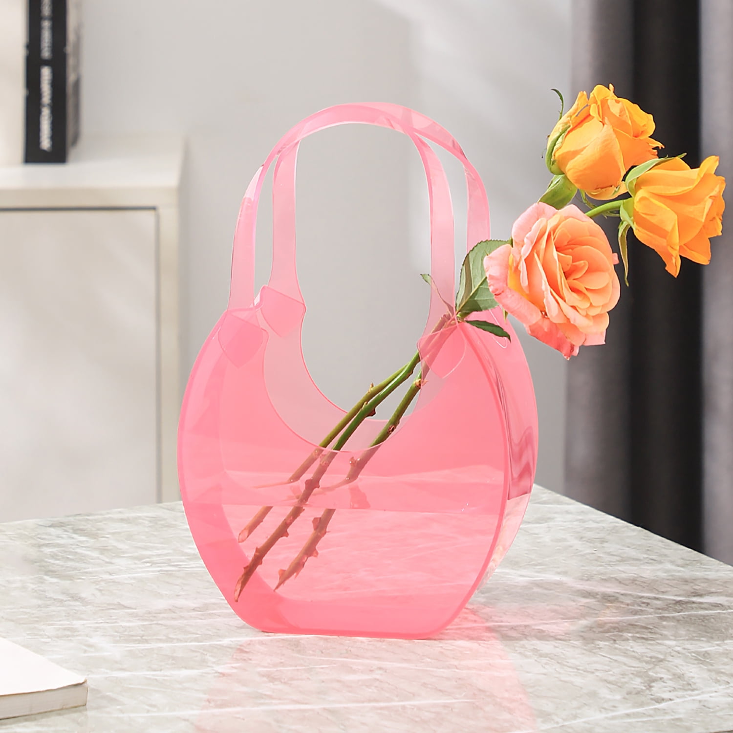 PORPAN Purse Vase, Bag Vase for Flowers, Pink Acrylic Vase, Modern