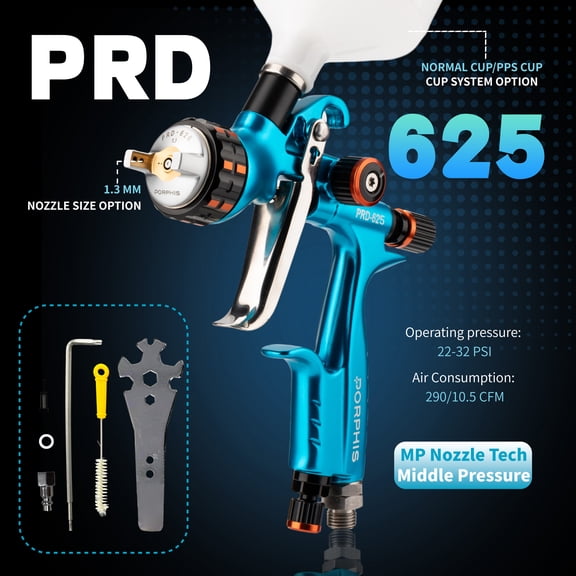 PORPHIS Paint Spray Gun PRD-625 MP Type with Split Nozzle 1.3mm Automotive Refinishing Spray Gun, Blue