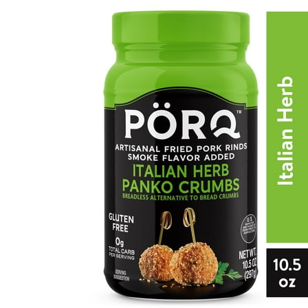 PORQ Italian Herb Pork Rind Panko Crumbs, Gluten Free, 10.5 oz Canister, 21 Servings