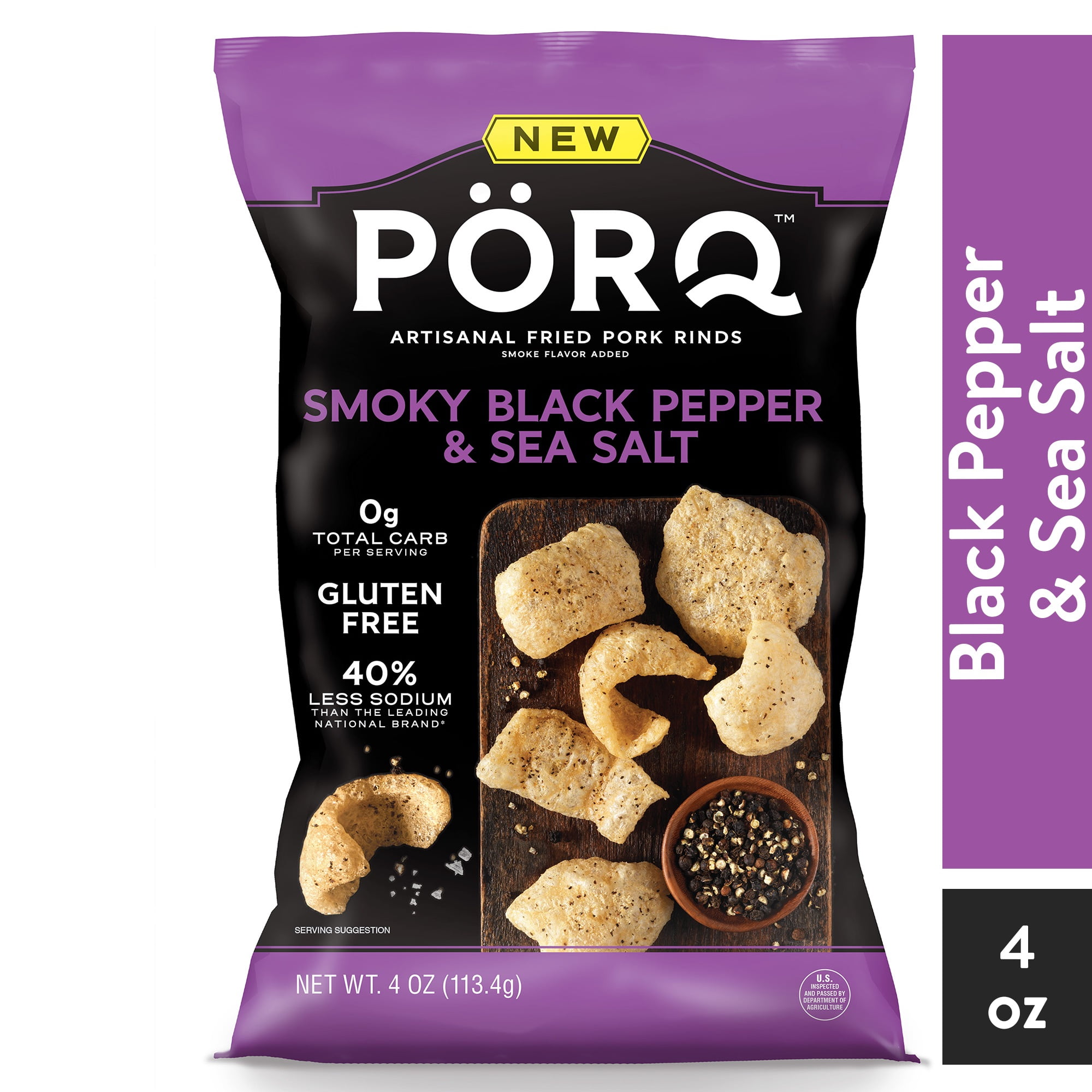 PORQ Smoky Black Pepper & Sea Salt Artisanal Pork Rinds, Gluten Free