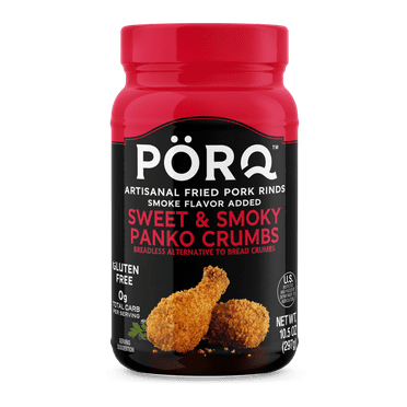 PORQ Sweet & Smoky Pork Rind Panko Crumbs, Gluten Free, Keto Friendly, 10.5 oz Canister, 21 Servings