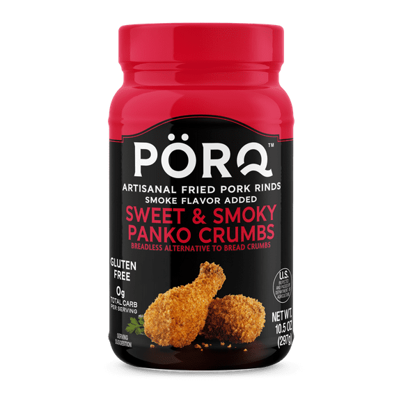 PORQ Sweet & Smoky Pork Rind Panko Crumbs, Gluten Free, Keto Friendly, 10.5 oz Canister, 21 Servings
