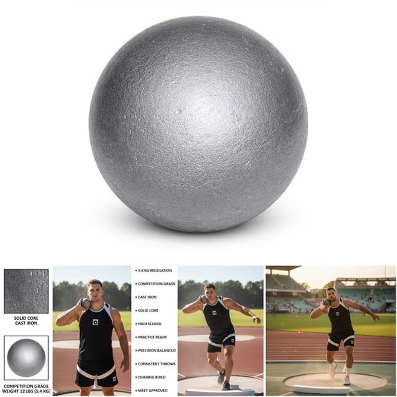 PORT A PIT ARSHOT12 12 lbs Competition Shot Put - Cast Iron, Silver, Track & Field Practice