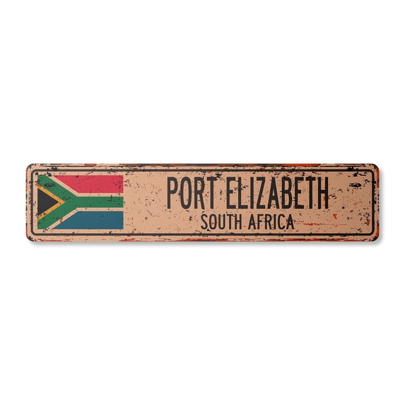 PORT ELIZABETH SOUTH AFRICA Vintage Plastic Street Sign South African flag city country gift | Indoor/Outdoor | 30" Wide
