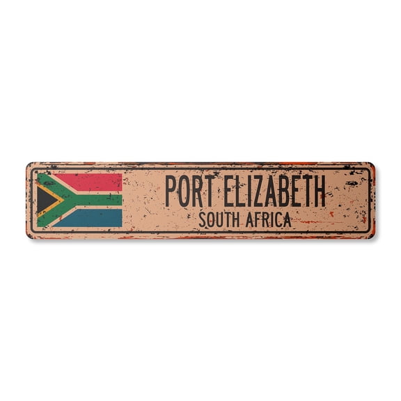 PORT ELIZABETH SOUTH AFRICA Vintage Plastic Street Sign South African flag city country gift | Indoor/Outdoor | 36" Wide