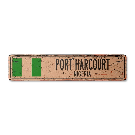PORT HARCOURT NIGERIA Vintage Plastic Street Sign Nigerian flag city country road wall gift | Indoor/Outdoor | 24" Wide