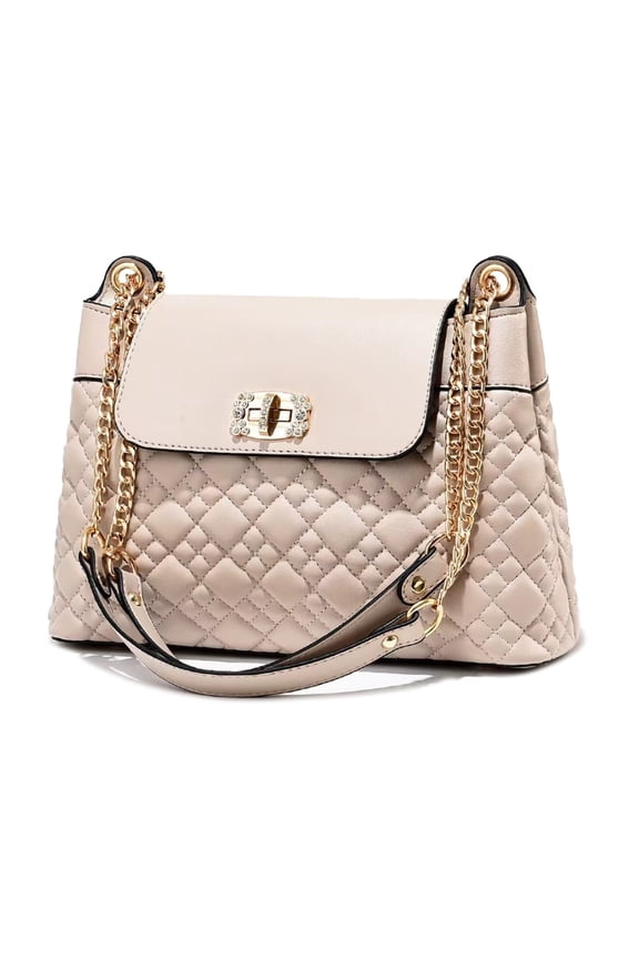 Beige Stylish Quilted Shoulder Bag with Gold Chain and Elegant Twist Lock Ideal Fashion Accessory for Women Handbags Purses with Chain Strap