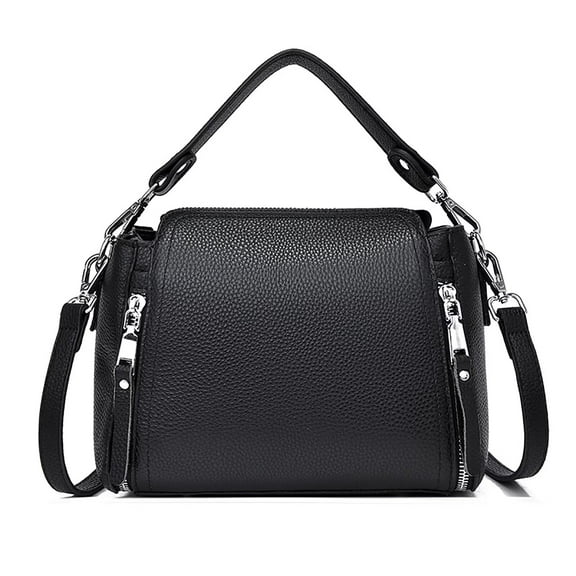 PORT&LOTUS Black Anti-theft Genuine Leather Crossbody Purses for Women with Hand Carry Strap Women's Hobo Handbags Women's Zipper Shoulder Bags