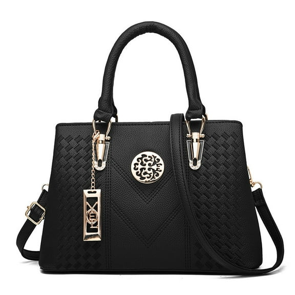 PORT&LOTUS Black Handbag for Women with Double Top Handle Women's Crossbody Handbags with Shoulder Strap Designer Handbags for Women with Multi Pockets Work Tote Bag
