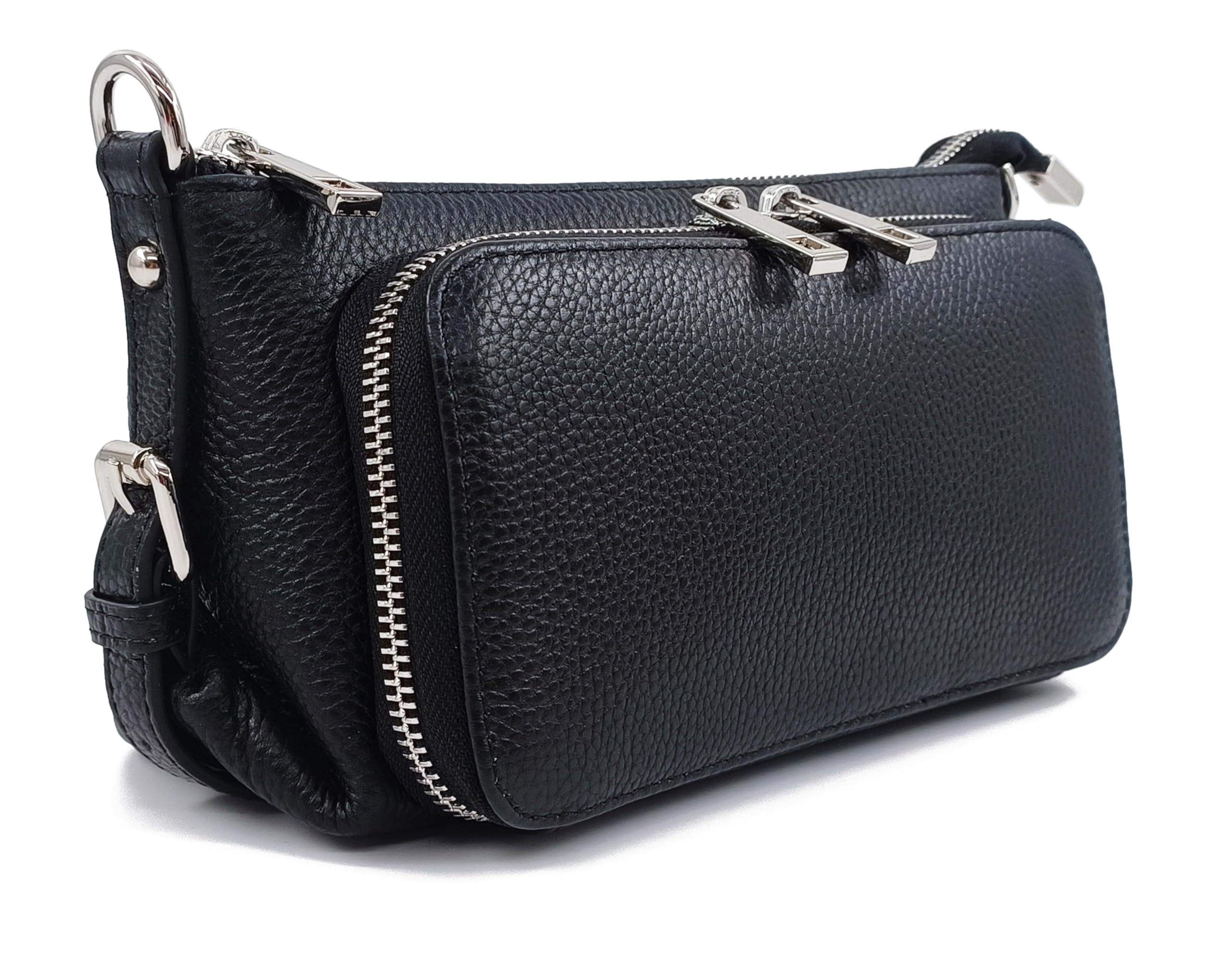 PORT&LOTUS Black Slim Genuine Leather Crossbody Purses for Women with Shoulder Strap