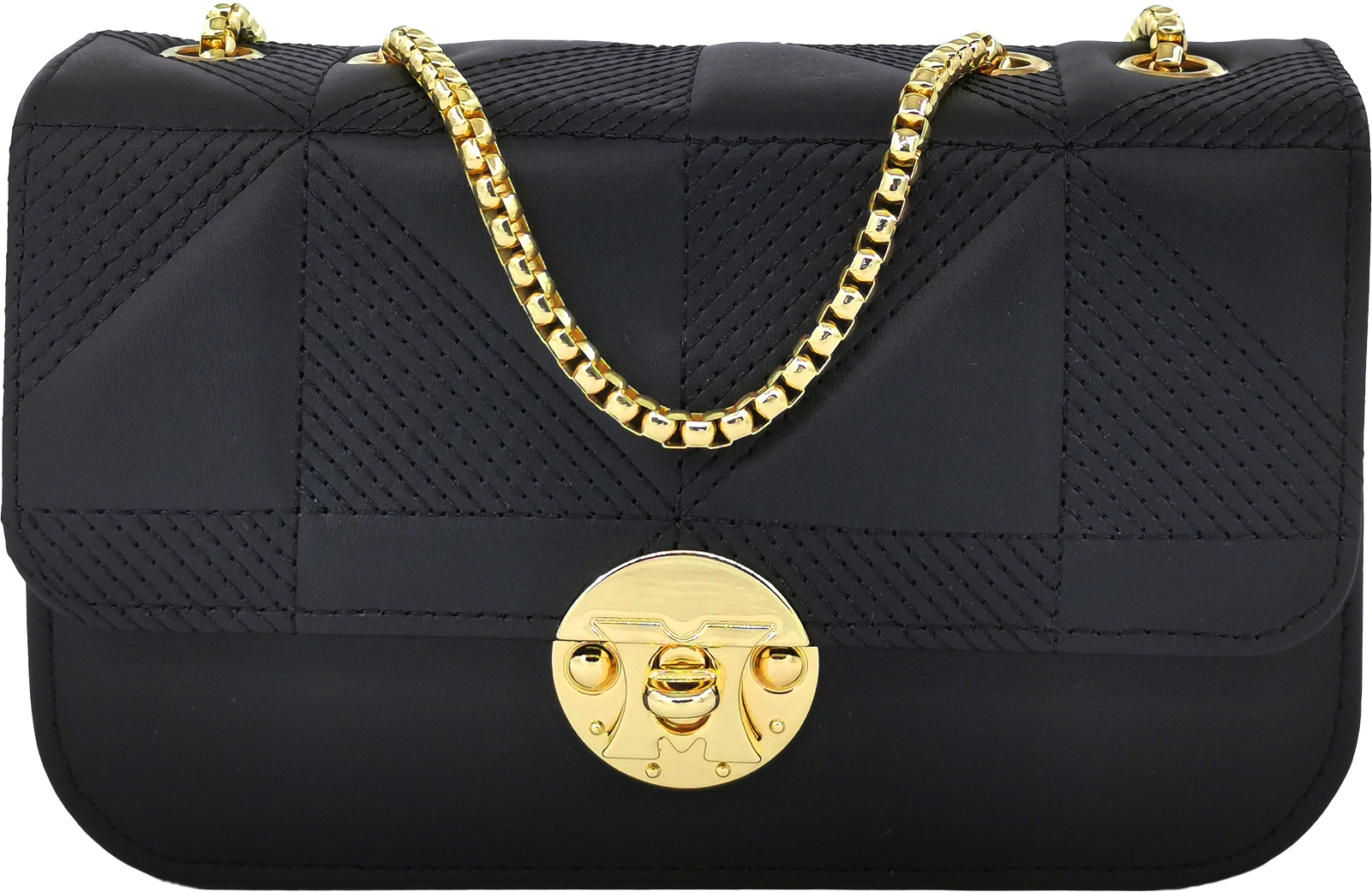 PORT&LOTUS Black Stylish Quilted Shoulder Bag with Gold Chain and 