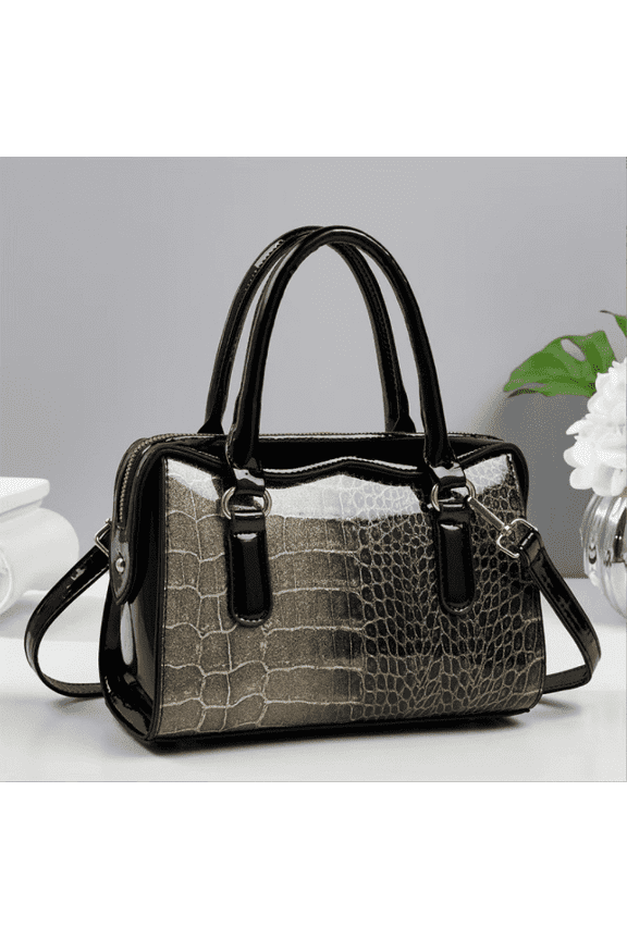 Glossy Crocodile Pattern Tote Bag for Women, Fashion Patent Leather Satchel Purse with Detachable Shoulder Strap