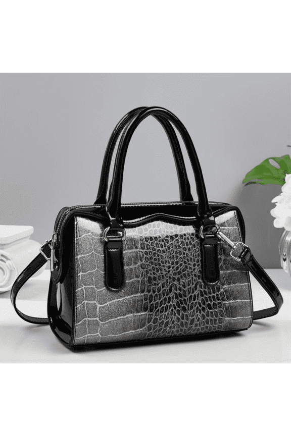 Glossy Crocodile Pattern Tote Bag for Women, Fashion Patent Leather Satchel Purse with Detachable Shoulder Strap